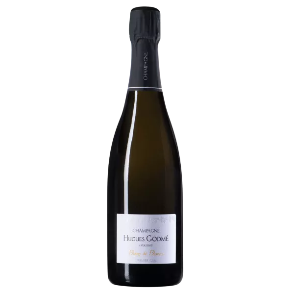 Bottle of Champagne Hugues Godmé Extra-Brut Premier Cru Blanc de Blancs BIO, front view