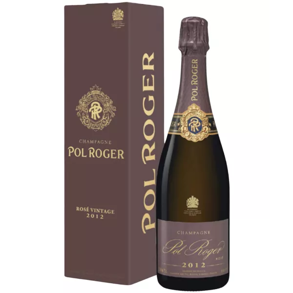 Bottle of Champagne Pol Roger Rosé 2015, front view, label visible