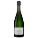 Bottle of Champagne Abelé 1757 Blanc de Blancs Brut, front view, white and black label on gold background