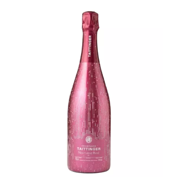 Bottle of Champagne Taittinger Nocturne Rosé, rosé d'assemblage, front view
