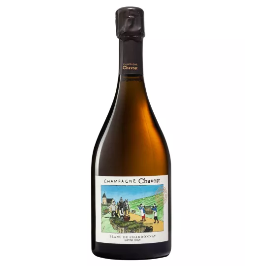 Bottle of Champagne Chavost Blanc de Chardonnay Extra-Brut, 100% Chardonnay without sulfites, naturally vinified.