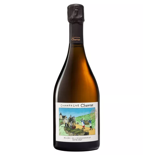 Bottle of Champagne Chavost Blanc de Chardonnay Extra-Brut, 100% Chardonnay without sulfites, naturally vinified.