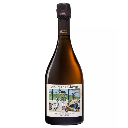 Bottle of Champagne Chavost Blanc de Meunier Brut Nature, front view