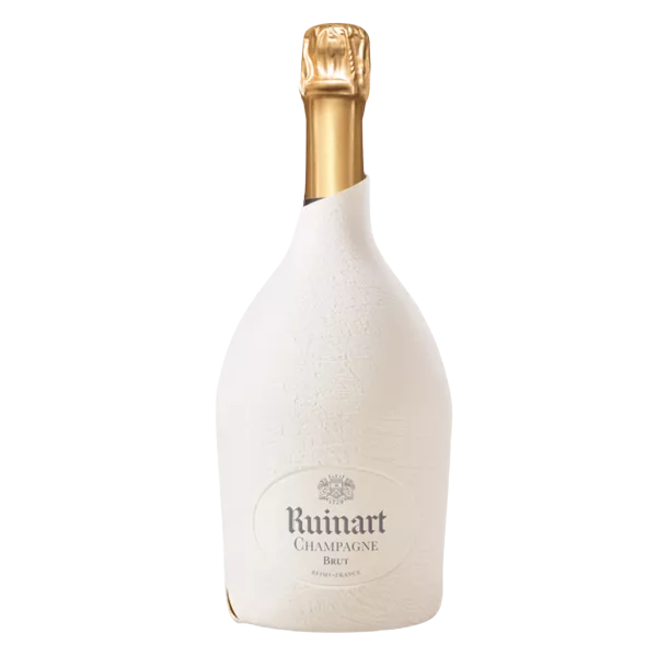 Ruinart Champagne R bottle with recyclable Seconde Peau case