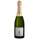Bottle of Champagne Jean de la Fontaine L'éloquente Brut, 75cl, gold cap, white label with gold rooster, front view