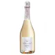 Bottle of Champagne Mailly L'Intemporelle Brut 2016, front view, white label on gold background