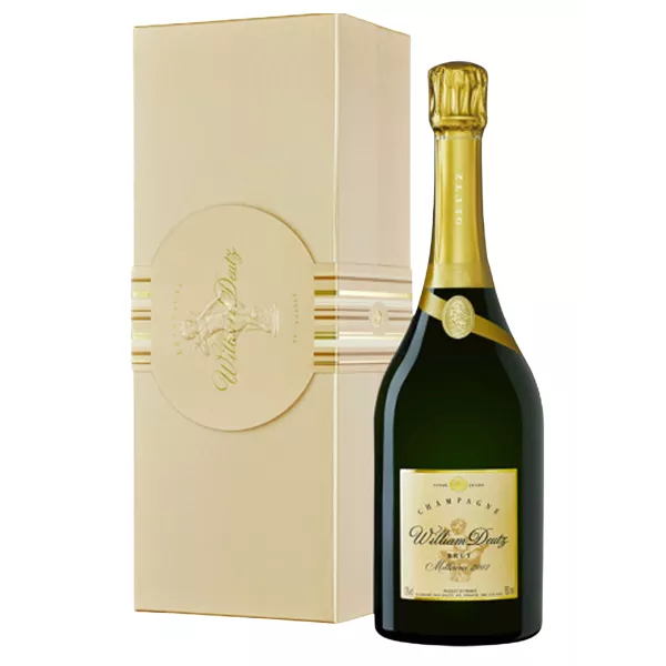 Bottle of Champagne Deutz Cuvée William Deutz 2013, gold label, front view