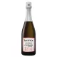 Bottle of Champagne Louis Roederer Starck Rosé 2015, white and pink label, front view