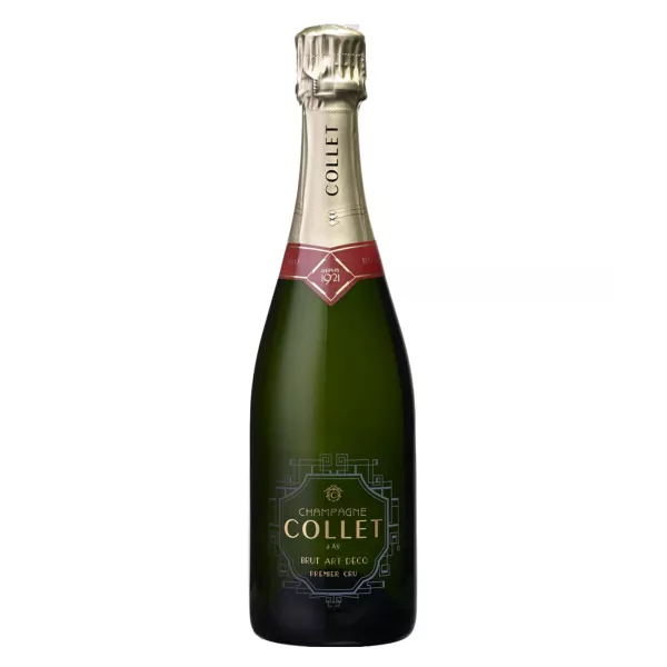 Bottle of COLLET Brut Art Déco Premier Cru Champagne, symbol of elegance and Champagne tradition.