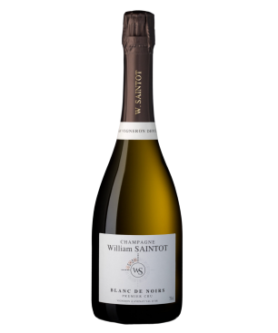 An elegant bottle of WILLIAM SAINTOT Blanc de Noirs Champagne, ready to be enjoyed.
