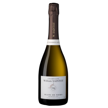 An elegant bottle of WILLIAM SAINTOT Blanc de Noirs Champagne, ready to be enjoyed.