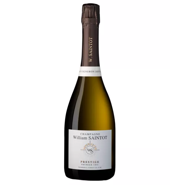 Magnum de Champagne William Saintot Prestige, 1.5L bottle, white label, gold cap, front view