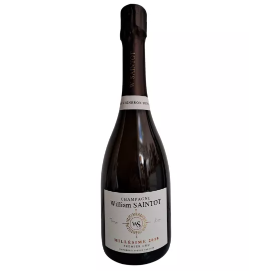 Bottle of Champagne William Saintot Millésime 2018, white label, front view