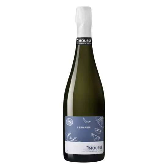 Bottle of Champagne Moussé L'Esquisse, blue label, front view