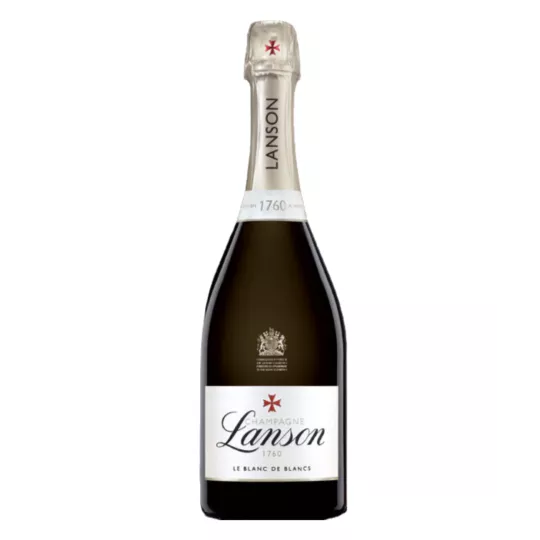 Bottle of Champagne Lanson Le Blanc de Blancs, front view, gold label