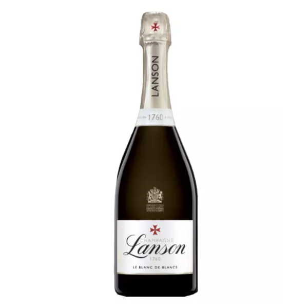 Bottle of Champagne Lanson Le Blanc de Blancs, front view, gold label
