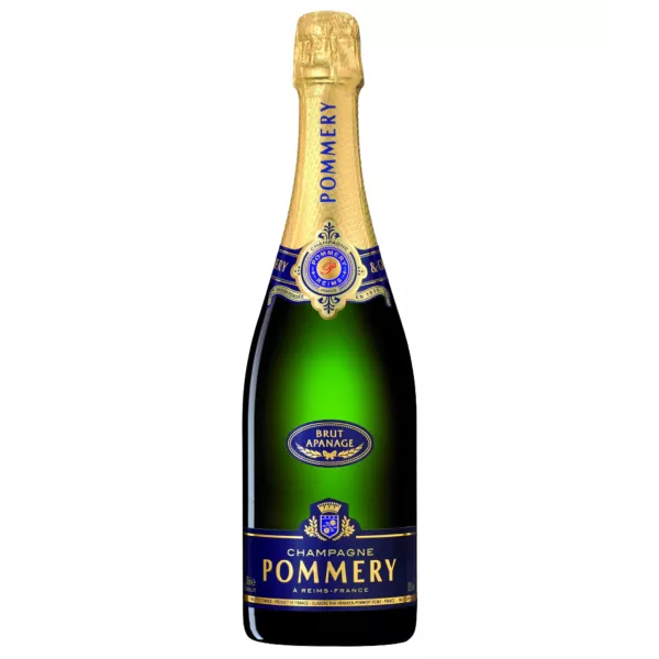 Bottle of Champagne Pommery Brut Apanage, front view, blue and gold label