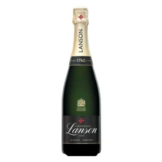 Bottle of Champagne Lanson Le Black Création Brut, black label, front view