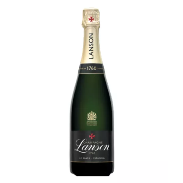 Bottle of Champagne Lanson Le Black Création Brut, black label, front view