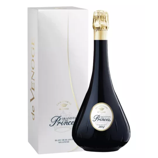Bottle of Champagne De Venoge Grand Vin des Princes Blanc de Blancs 2014, front view
