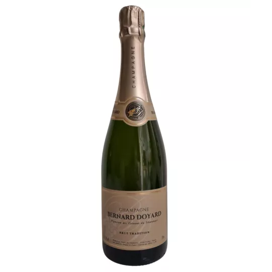 Bottle of Champagne Bernard Doyard Brut Tradition Assemblage, gold label, front view