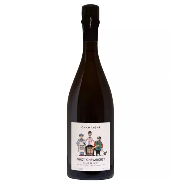 Bottle of Champagne Pinot Chevauchet Blanc de Noirs Extra-Brut, front view