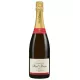 Bottle of Champagne Paul Bara Grand Rosé, white label and gold cap, front view