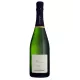 Bottle of Champagne Pinot Chevauchet Précieuse, white label and black cap, front view