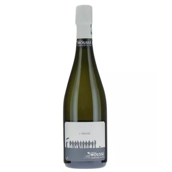 Bottle of Champagne Moussé Fils L'Orage, Blanc de Blancs extra-brut, front view