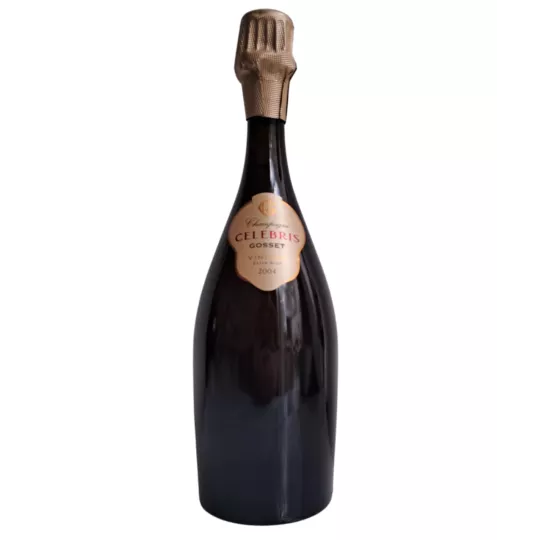 Champagne Gosset Célébris Millésime 2004 Extra-Brut, elegant bottle seen from the front