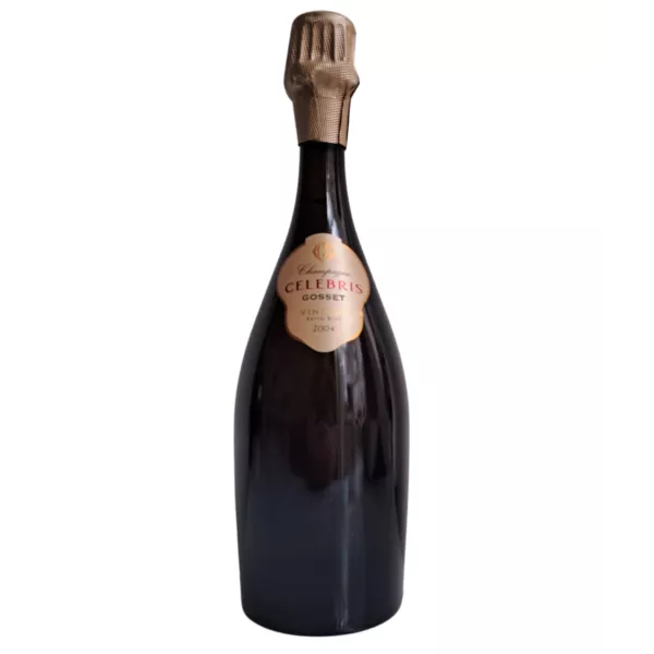 Champagne Gosset Célébris Millésime 2004 Extra-Brut, elegant bottle seen from the front