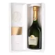 Bottle of Champagne Taittinger Comtes de Champagne 2013, front view, white label and gold cap