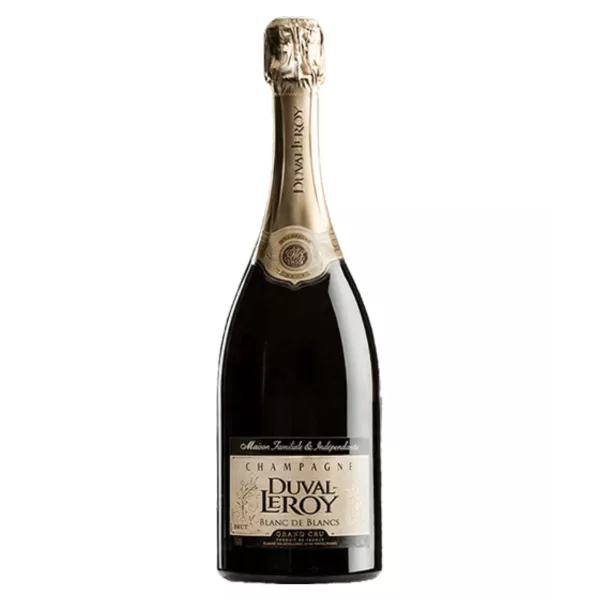 Bottle of Champagne Duval-Leroy Blanc de Blancs Grand Cru, front view