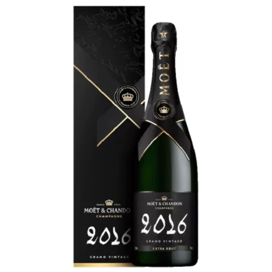 Bottle of Champagne Moët & Chandon Grand Vintage 2016, front view