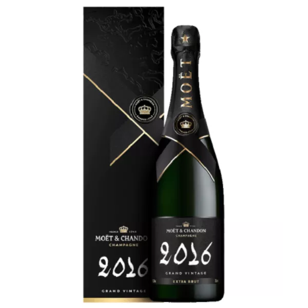 Bottle of Champagne Moët & Chandon Grand Vintage 2016, front view