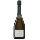 Bottle of Champagne Franck Bonville Unisson Grand Cru Blanc de Blancs, front view, white label and gold cap