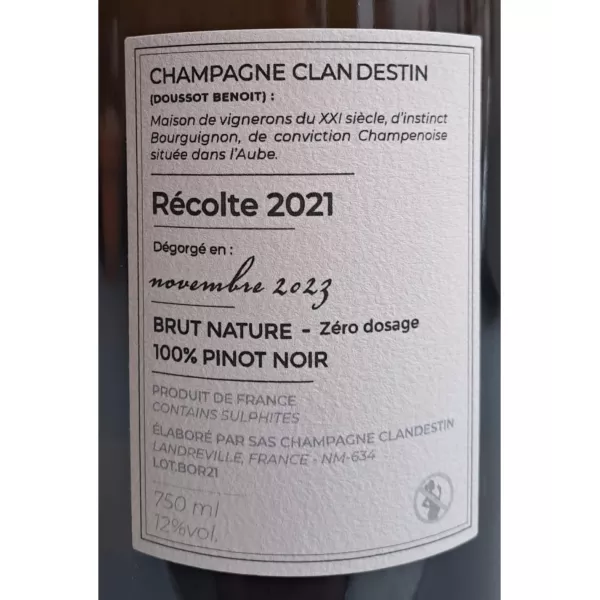 Champagne Clandestin Boréal 2021 bottle label