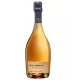 Champagne Michel Arnould Rosé Saignée 2018, transparent bottle, intense pink color, front view