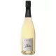 Bottle of Champagne Fleury Notes Blanches Brut Nature 2016, front view, white label on light background