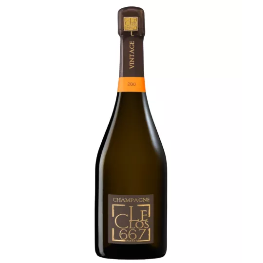 Bottle of Champagne Patrick Boivin Le Clos 667 Millésimé 2011, front view, black and gold label