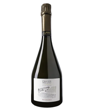 Bottle of Champagne Crucifix Vendemia Extra-Brut Premier Cru, 80% Chardonnay, aged 60 months.