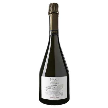 Bottle of Champagne Crucifix Vendemia Extra-Brut Premier Cru, 80% Chardonnay, aged 60 months.
