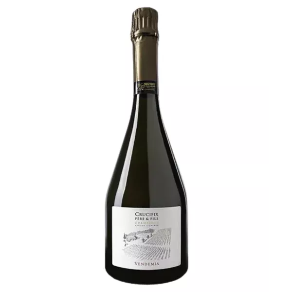 Bottle of Champagne Crucifix Vendemia Extra-Brut Premier Cru, 80% Chardonnay, aged 60 months.