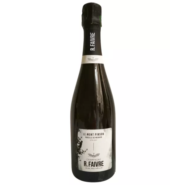 Bottle of Champagne R.Faivre Le Mont Pinson - Pinot Meunier, rosé color, cuvée extra-brut.