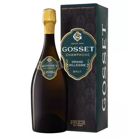 Bottle of Champagne Gosset Grand Millésime 2016 - vintage cuvée made from Chardonnay and Pinot Noir.