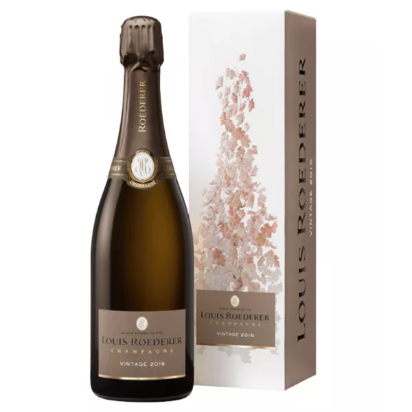 Bottle of Champagne Louis Roederer Brut Millésime 2016 - balanced vintage cuvee of Pinot Noir and Chardonnay