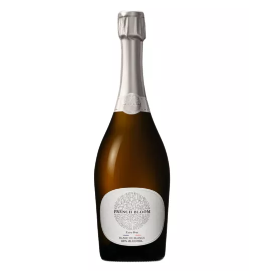 Bottle of French Bloom Extra Brut - organic sparkling wine 0% alcohol blanc de blancs