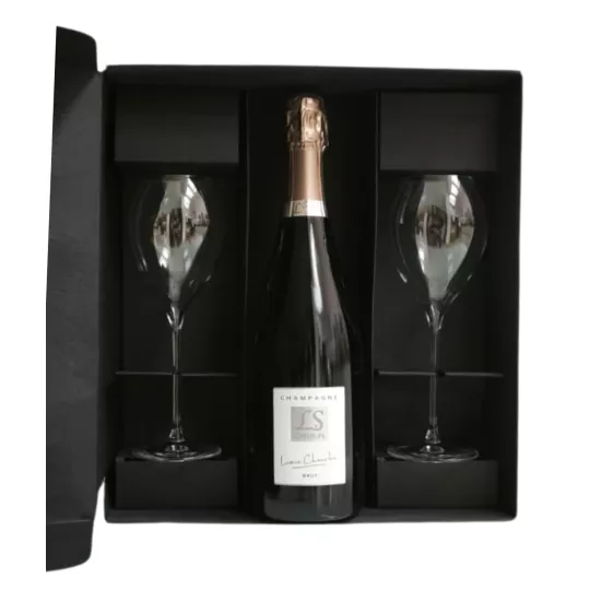 Boxed set Champagne Bio Cheurlin Brut with two Lehmann Grand Champagne flutes 30 cl