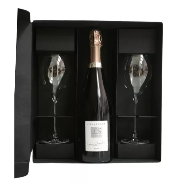 Boxed set Champagne Bio Cheurlin Brut with two Lehmann Grand Champagne flutes 30 cl