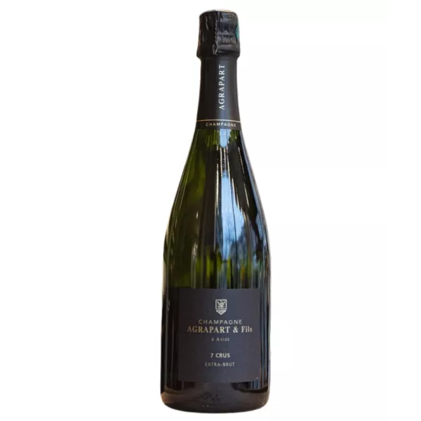 Bottle of Champagne Agrapart 7 Crus Extra Brut, a blend of seven villages, the majority Chardonnay.
